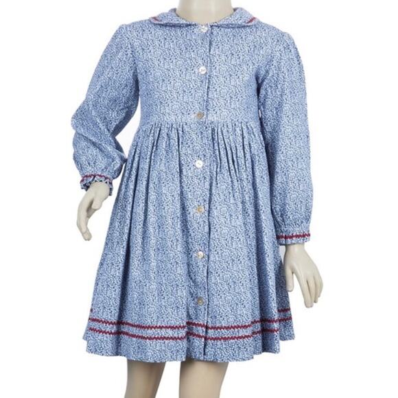 OSCAR DE LA RENTA Girls‎ Corduroy Floral Dress Size 18M Light Blue Red Collard - Picture 1 of 8